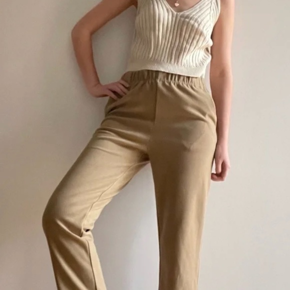 OAK+FORT Women’s Lounge pants Minimalist Faux Suede Camel/Tan Sz S - Picture 2 of 16